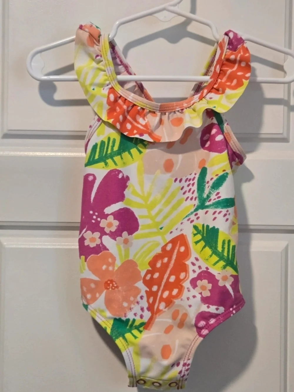 Carter's Tropical Floral Ruffle One-Piece Swimsuit - Pink, Orange, Green